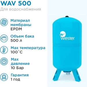 Гидроаккумулятор Wester WAV 500 синий, вертикальный